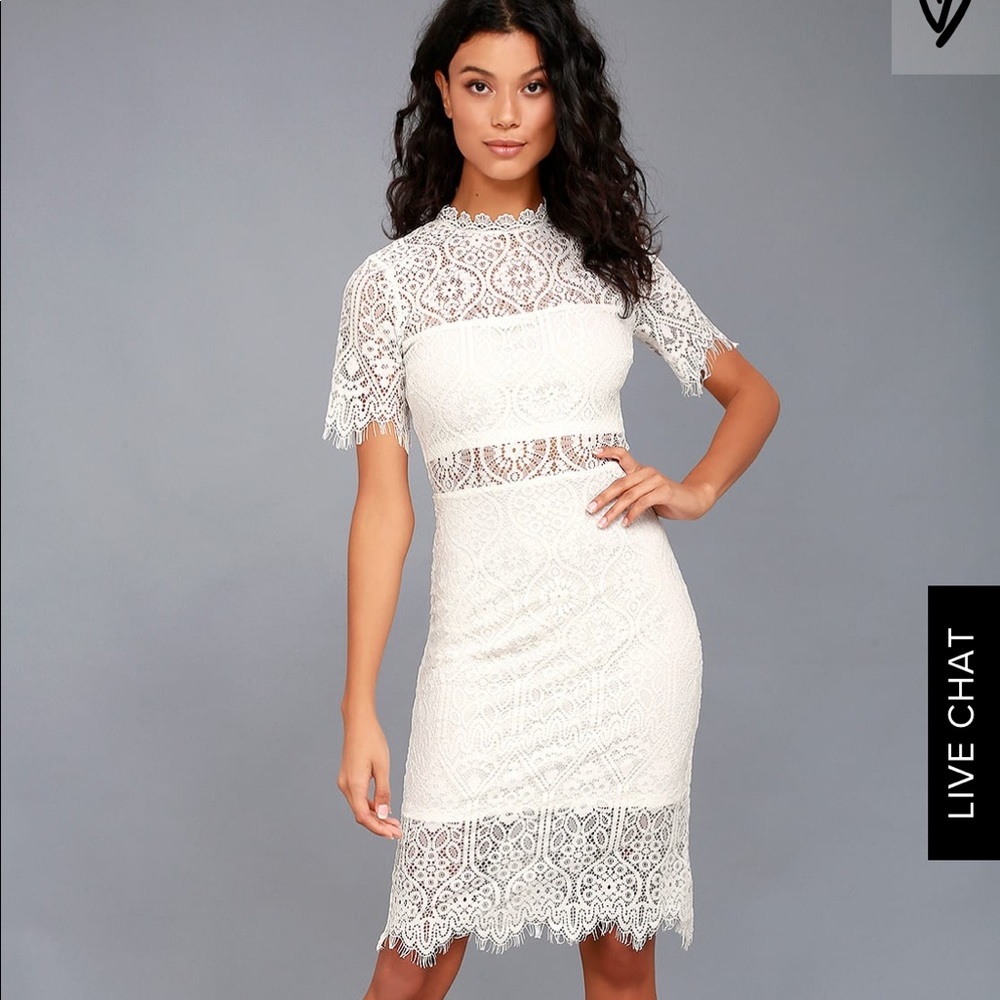 Worn once white lacy dress with high neckline
